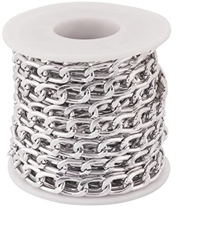 Pandahall Catena a maglia barbazzale in alluminio, 5 m, con maglie ovali, per braccialetti fai da te, collane, gioielli, colore argento, 13,5 x 8 x 2 mm