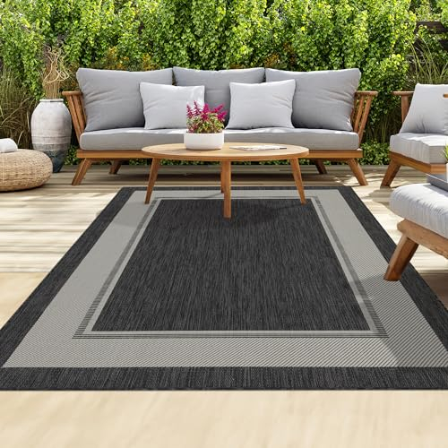 homeart Outdoor Rugs | Easy-Cleaning Indoor & Outdoor Area Rugs for Porch, Deck, Balcony, Garden, Picnic, Kitchen, Hallway | UV & Weather-Resistant Large Patio Rug Mats | Anthracite Cream 80 x 150 cm