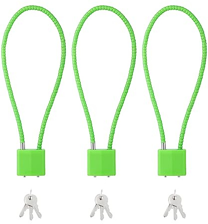 DELSWIN Gun Lock Cable with Keys - 15 Heavy Duty Motorcycle Helmet Lock, Gun Locks for Pistols and Rifles, Shotguns, Handguns, Gun Case, Green (3 Pack)