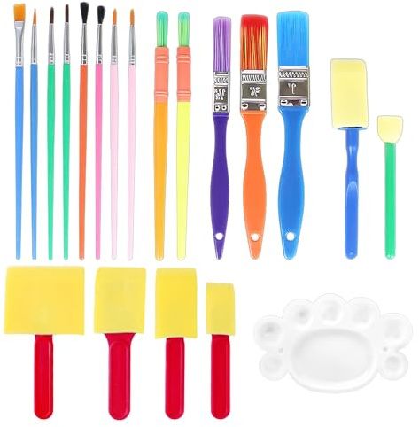 Juego de 20 Herramientas de Pintura para Niños - Pinceles de Arte y Cerdas de Cepillo para Principiantes - Proyectos de Arte Infantil