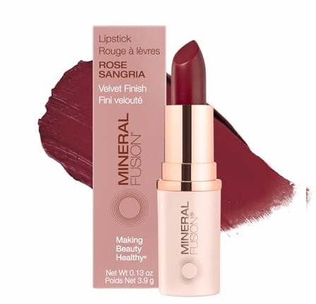 Mineral Fusion Long-Lasting Lipstick, Vivid & Smudge-Free Lip Color with Avocado Oil, Cocoa Seed Butter, Free of FD&C Dyes, Paraben and Gluten, Rose Sangria