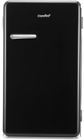 Comfee' RCD93DK2RT(E) Kleiner Kühlschrank 93 L, Retro-Design, Mini-Kühlschrank mit einer Tür, einstellbare Temperatur, geräuscharm, geeignet für Zuhause, Büro und Hotel, Schwarz