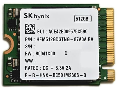 SKhynix SSD 512GB BC501 M.2 2230 30mm Gen3 x4 NVMe PCIe 3.0 HFM512GDGTNG-87A0A (FW: 80041C00) per Steam Deck, Surface Laptop, Surface Book, Surface Pro, Dell HP Lenovo Ultrabook IoT.