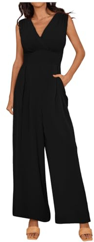 KBOPLEMQ - Mono elegante para mujer, cuello en V, para novia, dama de honor, fiesta, atuendo casual, ajuste delgado, mono largo, moda, cómodo, para negocios, traje de playa, O negro., L