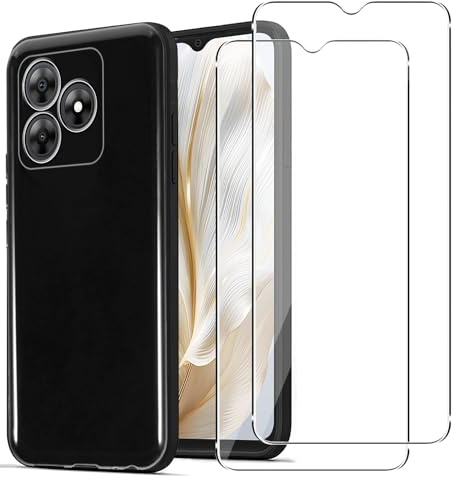Case for Blackview WAVE 8/Wave 8C/OSCAL Flat 2/OSCAL FLAT 2C + 2 Pack Screen Protector Tempered Glass,Anti Scratch,Drop Protection,Non Slip Soft TPU Thin Full Body Protective Phone Cover,Black