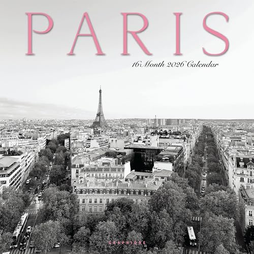 Graphique Calendrier mural Paris 2026 | 30,5 x 30,5 cm | Papier épais | Organiseur de maison et de bureau | Grande grille mensuelle | 3 langues et jours fériés marqués | Page d'aperçu de 4 mois pour