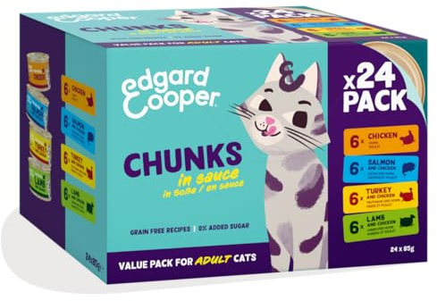 Edgard & Cooper cibo umido per gatti in salsa, multipack (24 x 85g), cibo umido per gatti con gusti assortiti, ingredienti naturali,