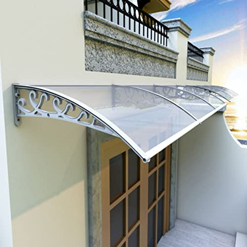 Aluminum Door Canopy Awning Waterproof UV Resistant Transparent Polycarbonate Board for Patio Deck Yard Roofing (80x170cm)