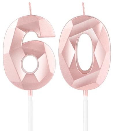 Rose Gold 60th Birthday Candles,3D Number 60 Candle for Cake,Women 60th Birthday Decorations,Rose Gold 60 Candle Cake Topper for Girls Women Her Him Birthday Party Wedding Decorations