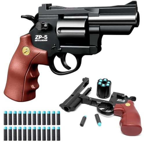 Revolver Pistolet,Pistolet Jouet pour Enfants,Mousse Jouet Blaster,avec 24 EVA balles,pour Les Jeux d'intérieur et d'extérieur,pour 7 Ans +,Cadeaux pour Enfants (Marron)