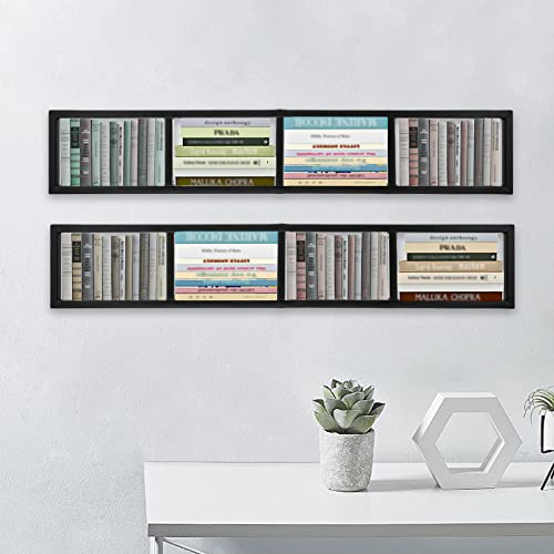 Hteedy 2Pcs Wall Mount CD DVD Storage Shelf, 34 Inch Floating Cube Media Storage Rack, Video Game Organizer Bookshelf for Home Bedroom Living Room Study Office (Black, 2 Pack)
