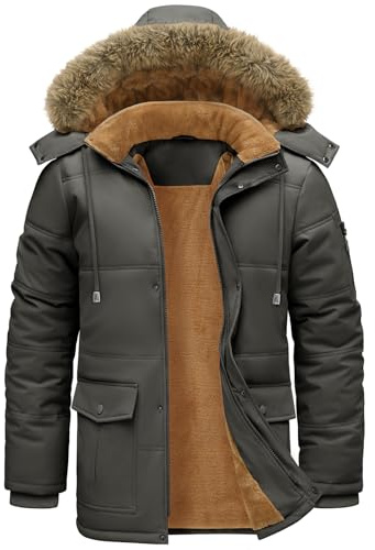 Lonya Parka Hombre Invierno Repelente al agua Chaqueta Forro Polar Giacca Cálido Abrigos Cortavientos Casual Giacche con Cappuccio Gris oscuro,L