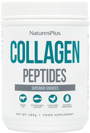 NaturesPlus Collagen Peptides Powder Unflavoured - Sustainable Hydrolysed Collagen Supplement, 6 Major Types of Collagen - Gluten Free, Halal, Non GMO - 588 g