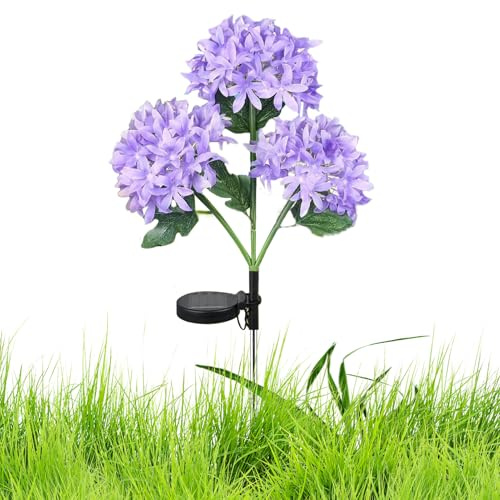 Luci floreali a energia solare, confezione da 4 ortensie artificiali con 2 modalità di illuminazione, decorazione impermeabile da giardino per esterni, patio, cortile e passerella, fiori decorativi a