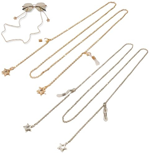 ZEXOWIJ 2 Piezas Cordones para Gafas, Cordon para Gafas, Cordones para Gafas, Correa Antideslizante para Mujer y Hombr, Retenedor Cadenas para Gafas de Sol Ajustables (Oro + Plata, 75CM)