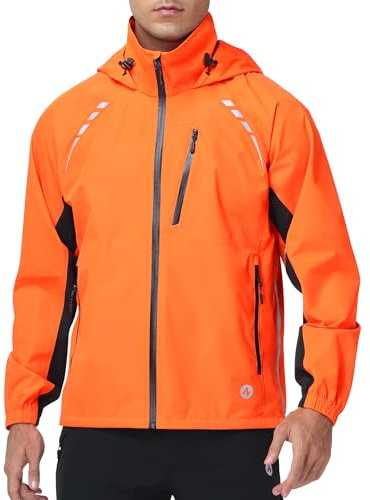 Nepest Veste de cyclisme imperméable pour homme – Protection contre la pluie 10K H2O + respirabilité 5K – 6 poches – Réfléchissante, UPF50+, manteau coupe-vent pour VTT, course et randonnée, orange