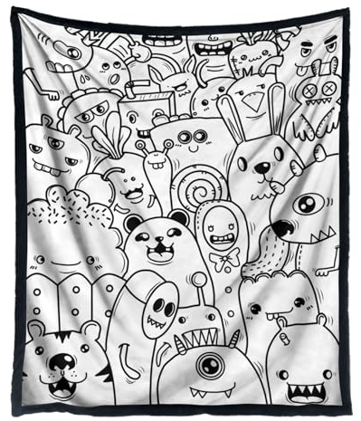 Couverture à colorier DIY - Couette douce de 59 x 50 pouces, lavable, colorez votre propre | Pour pique-nique filles garçons lit Noël hiver canapé adolescent femme anniversaire camping maison chambre