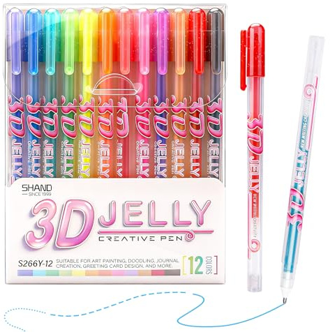 Yolkify 12 Colors Coloring Pens 3D Jelly Pen Set, Gel Pens for Coloring Book Adult, for DIY Painting Drawing, Crafts Scrapbooks Bullet Journaling Card Making, Photo Album Drawing Writing