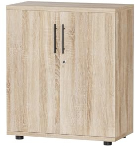 Armario de Almacenamiento de Oficina con Cerradura de 2 Puertas, archivador de Madera para el hogar, 2 estantes Ajustables, Unidad de Almacenamiento Corta (Roble Sonoma)