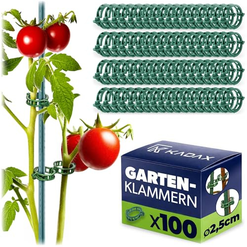 KADAX Clip per piante Ø 2,5 cm, 100 pezzi, clip per piante in plastica, clip per pomodori, clip per piante rampicanti in serra e giardino