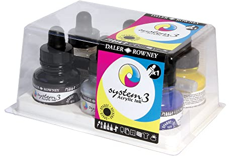 Daler-Rowney System3 Ink Introduction Set and 1 FW Marker, Acrylic Ink, Professional Artists