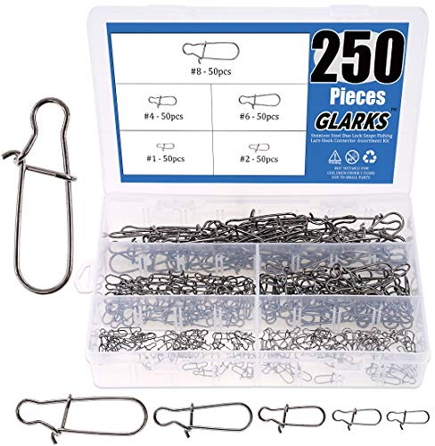 Glarks 250 pièces #1#2#4#6#8 Fermoirs Doubles en Acier Inoxydable Solide Anneaux coulissants Anneaux coulissants Anneaux de pêche Lure de pêche Connecteur de Crochet Eau fraîche Eau salée Eau salée