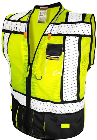 KwikSafety - Charlotte, NC - SPECIALIST Safety Vest [Multi-Use Pockets] Class 2 ANSI OSHA High Visibility Reflective Heavy Duty Solid Mesh HiVis Construction Surveyor Work Men/Black Large