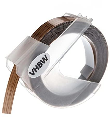 vhbw 1x 3D Prägeband-Schriftband-Kassette kompatibel mit Dymo 1610, 1595GY, 1745, 1755, 1765, 1805 Etiketten-Drucker 3m x 9mm Weiß auf Braun
