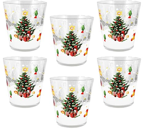 ARCA, Set di 6 Bicchieri Natalizi, in Vetro Rinforzato, per Lavastoviglie, Resistenti e Duraturi, con Decoro Natalizio e Villaggio Innevato, Idea Regalo Natale, Decorazione Tavola, 30 cl