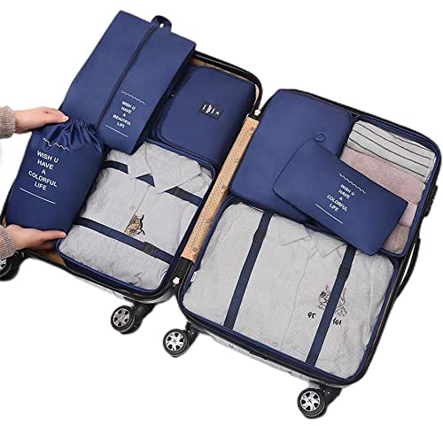 Kjhg Packtaschen-Set, Reisegepäck-Organizer, Aufbewahrungstaschen für Koffer, Packbeutel für Kleider, Schuhe, Kulturbeutel, 8 Stück (Marineblau), Größe L