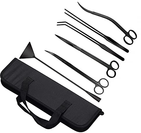 DONGKER Kit di Attrezzi per Acquario,6 in 1 Pinze per Piante Acquatiche in Acciaio Inox Forbici per Pulizia Acquari