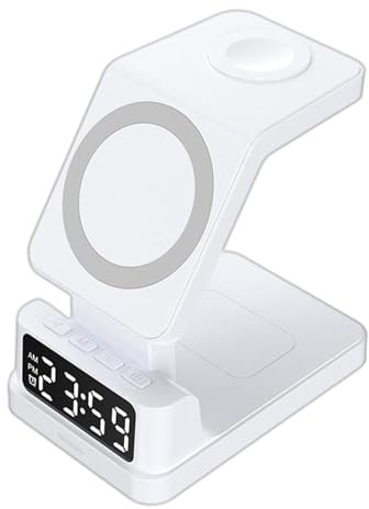 Väckarklocka med trådlös laddning, 4-i-1 smart väckarklocka, 5 W magnetisk
