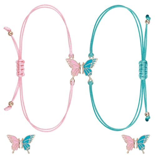Fentar 2 st vänskapsarmband, bästa vänarmband med fjärilshänge, söta matchande armband justerbar längd, långdistansarmband födelsedagspresent för vänner systrar par, 26cm maximum length (Adjustable),