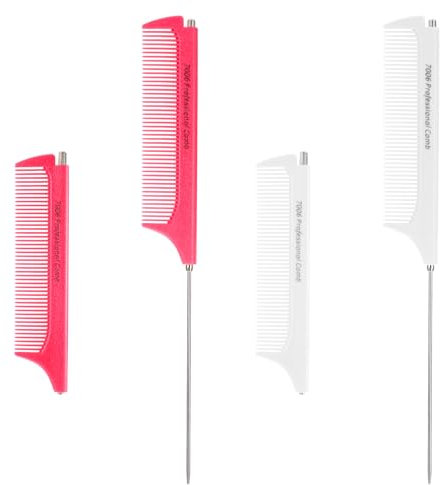 Tucnoeu 2 pettini retrattili a coda di topo, bianco, acciaio inossidabile e plastica, 21,9 x 2,8 cm, unisex, per adulti e professionisti, tutti i tipi di capelli