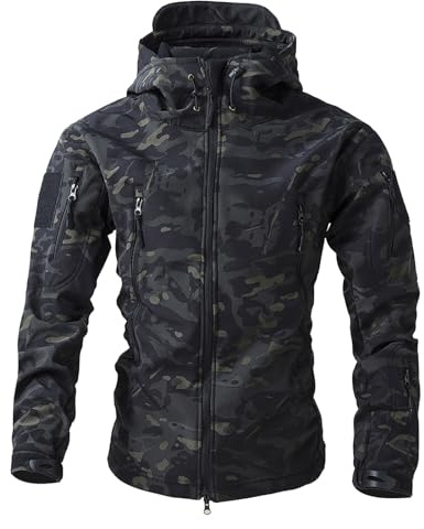 Cexiakong - Giacca invernale da uomo in softshell, giacca tattica con cappuccio, cerniera, traspirante, giacca da esterno, pesca, caccia, giacca da lavoro, giacca da trekking, giacca da transizione