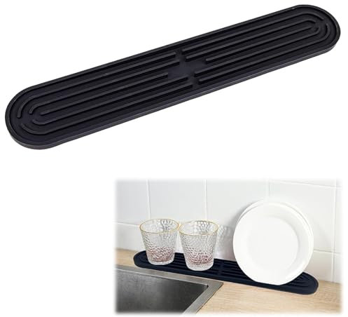 YUNXCNA Abtropfmatte, Silikon Abtropfmattes, 43 x 7,8 cm abtropfmatte Schmal, Abtropfmatte Geschirr, Verlängert Silikon Geschirr, Für Gläser, Flaschen, Schneidebrette, Schwarz