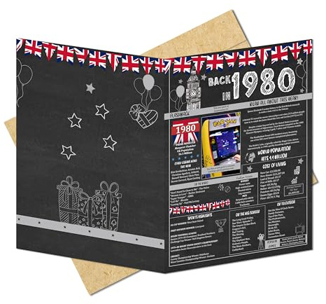 45:e födelsedag presentidéer för män eller kvinnor. Tillbaka 1980 gigantiska gratulationskort. Födelsedagsfest dekor hemtillbehör. Present till honom eller henne som fyller 45 år. Vintage 13 x 9 kort