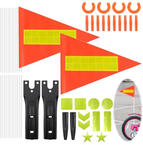 ZYNERY 2 Set Verstellbare Fahrradfahne für Kinder Erwachsene Fahrradwimpel 180cm Fahne Fahrradanhänger Wimpel mit Reflektierende Aufkleber Fahrrad Zubehör Sicherheitswimpel für Reiten im Freien