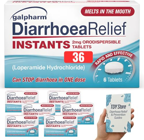 Diarrhoea Relief Instant (36 Tablets 6 Pack), TDY Bundle Including Diarrhoea Causes & Relielf Guides + Stool Chart & Recording Chart