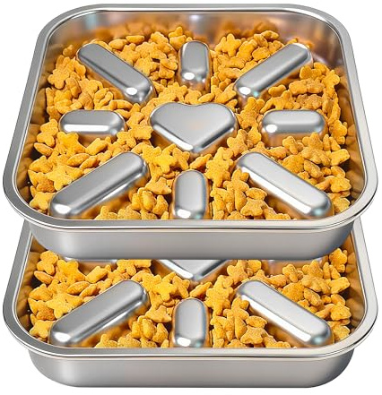 Oiwliur 2-Pack Slow Feeder Dog Bowls with Non-Slip Mat, Stainless Steel Slow Feeder for Small & Medium Dogs, 2.5 Cups Pet Bowl for Slows Down Eating, Dishwasher Safe, Anti-Gulping Dog Bowl