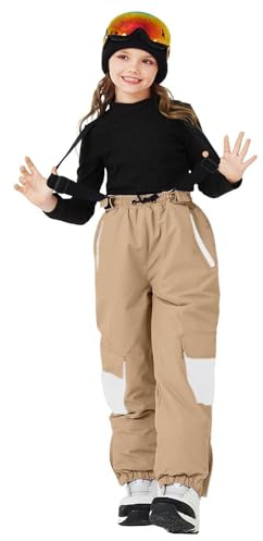 Generisch 2026 Pantaloni da sci per bambini, caldi e spessi, con tavola e tavola doppia, pantaloni da sci per bambini per ragazzi e ragazze in inverno., cachi, 11-12Years