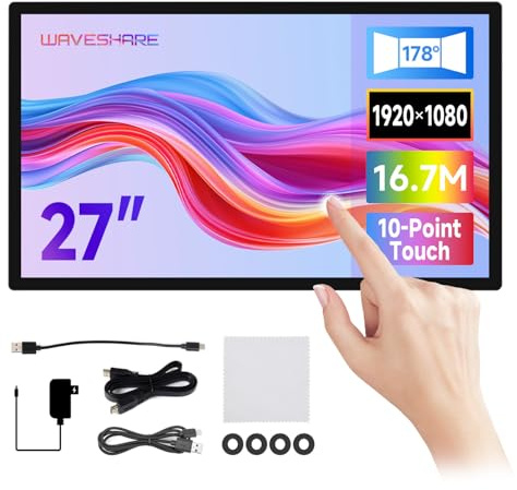 Waveshare 27inch Capacitive Touch Monitor, 1920×1080 Full HD, Optical Bonding Toughened Glass Panel, HDMI Display Interface, 10-Point Touch