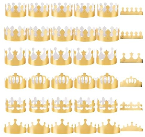Novocloud 30 unidades Corona Cumpleaños de Papel Dorado Ajustable Gorro Cumpleaños para Niños y Adultos Fiesta Decoración Accesorios de Fotos