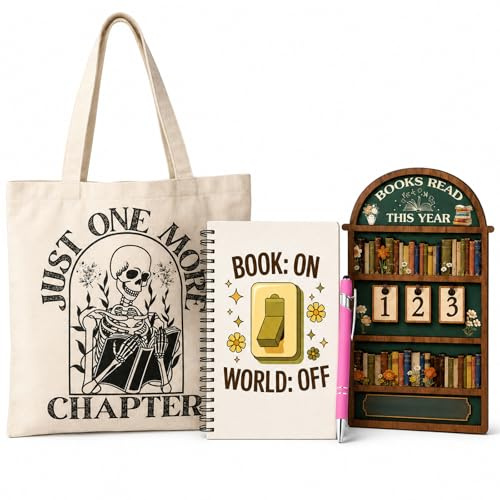 Cunegra Book Lover Theme Book Accessories Set for Women, A5 Notebook with Pen and Reading Counter and Tote Bag, Gifts for Books Lover for Reading and Study,Thoughtful Books Lovers Gifts
