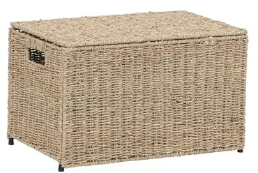 Household Essentials Wicker Chest, Decorative Seagrass Storage Chest for Home Organization, Natural