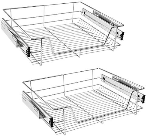HENGMEI 2x Küchenschrank Teleskopschublade 60cm Schrankauszug Ausziehbare Ablage Küchenschubladen Organizer Küchen Regal Korbauszug Schlafzimmerschublade Vollauszug 20kg Belastbar