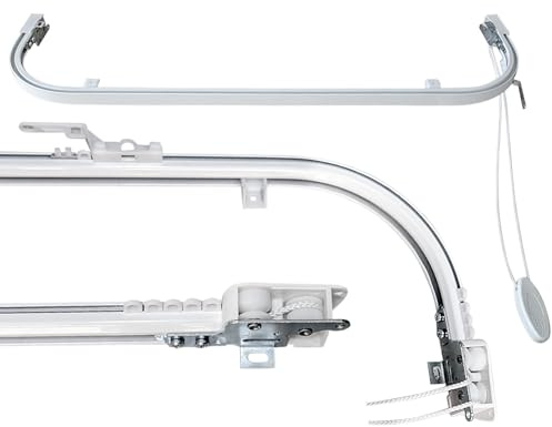 Binario Tenda Soffitto Curvo alle estremità in Alluminio Bianco Personalizzabile, Completo di Accessori per il Fissaggio, Bastone Tende a Soffitto o Parete Scorrevole (140CM AMMASSO A SX)