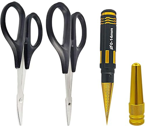 CENPEK Alésoir de carrosserie RC 0-14 mm Perforatrice avec manchon et ciseaux incurvés et ciseaux droits Ensemble de montage de carrosserie de voiture RC pour outils de réparation de voiture et camion