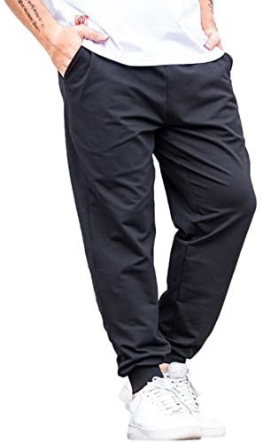Jamron Uomo Taglie Forti Loose Fit Pantaloni Sportivi Affusolati in Cotone Pantaloni Casual Semplici Nero XL