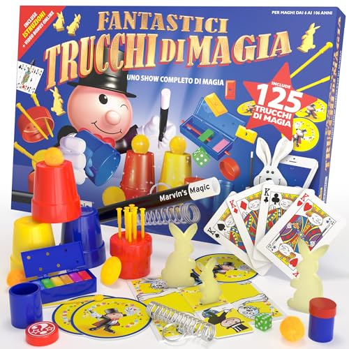 Marvin's Magic - Set Magico per Bambini - Scatola di Trucchi, Incredibili Trucchi Magici per Bambini - Include Bacchetta Magica, Trucchi con Le Carte e Molto Altro - 125 Trucchi Magici